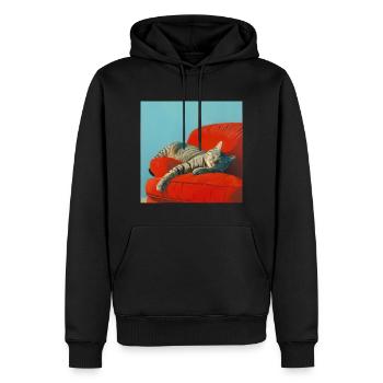 Katze, katzenmotiv, popart, geschenk, geschenkidee - Männer Premium Bio Hoodie - Schwarz - Vorne - Nico (187cm)