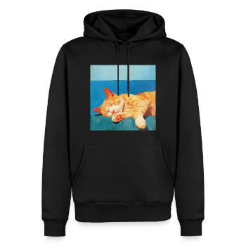 Katze, katzenmotiv, popart, geschenk, geschenkidee - Männer Premium Bio Hoodie - Schwarz - Vorne - Nico (187cm)