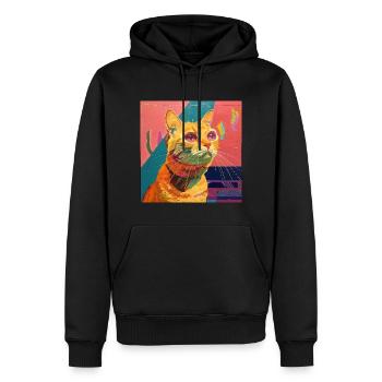 Katze, katzenmotiv, popart, geschenk, geschenkidee - Männer Premium Bio Hoodie - Schwarz - Vorne - Nico (187cm)