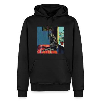 Katze, katzenmotiv, popart, geschenk, geschenkidee - Männer Premium Bio Hoodie - Schwarz - Vorne - Nico (187cm)