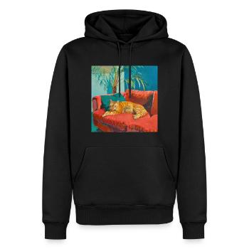 Katze, katzenmotiv, popart, geschenk, geschenkidee - Männer Premium Bio Hoodie - Schwarz - Vorne - Nico (187cm)