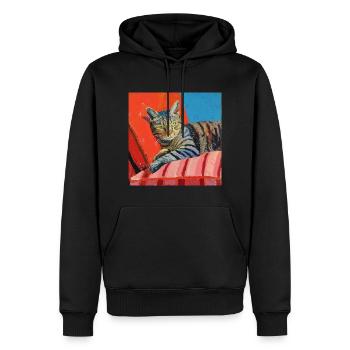 Katze, katzenmotiv, popart, geschenk, geschenkidee - Männer Premium Bio Hoodie - Schwarz - Vorne - Nico (187cm)
