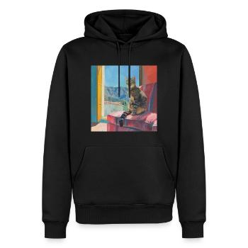 Katze, katzenmotiv, popart, geschenk, geschenkidee - Männer Premium Bio Hoodie - Schwarz - Vorne - Nico (187cm)