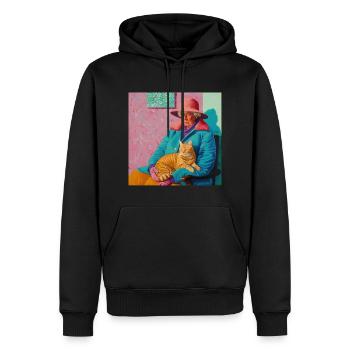 Katze, katzenmotiv, popart, geschenk, geschenkidee - Männer Premium Bio Hoodie - Schwarz - Vorne - Nico (187cm)