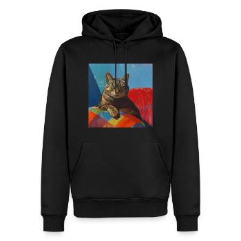 Katze, katzenmotiv, popart, geschenk, geschenkidee - Männer Premium Bio Hoodie - Schwarz - Vorne - Nico (187cm)