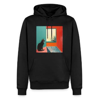 Katze, katzenmotiv, popart, geschenk, geschenkidee - Männer Premium Bio Hoodie - Schwarz - Vorne - Nico (187cm)