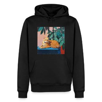 Katze, katzenmotiv, popart, geschenk, geschenkidee - Männer Premium Bio Hoodie - Schwarz - Vorne - Nico (187cm)