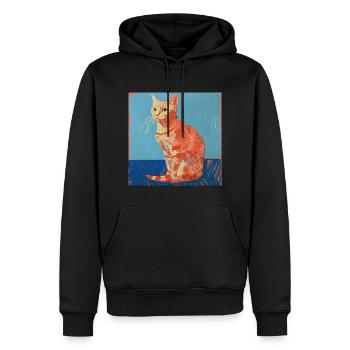 Katze, katzenmotiv, popart, geschenk, geschenkidee - Männer Premium Bio Hoodie - Schwarz - Vorne - Nico (187cm)