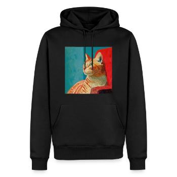 Katze, katzenmotiv, popart, geschenk, geschenkidee - Männer Premium Bio Hoodie - Schwarz - Vorne - Nico (187cm)