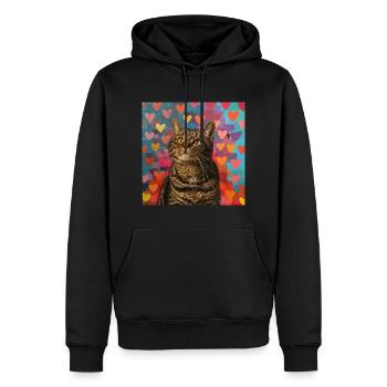 Katze, katzenmotiv, popart, geschenk, geschenkidee - Männer Premium Bio Hoodie - Schwarz - Vorne - Nico (187cm)