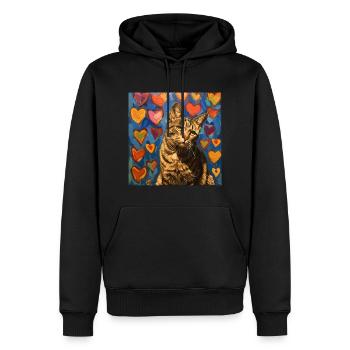 Katze, katzenmotiv, popart, geschenk, geschenkidee - Männer Premium Bio Hoodie - Schwarz - Vorne - Nico (187cm)