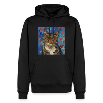 Katze, katzenmotiv, popart, geschenk, geschenkidee - Männer Premium Bio Hoodie - Schwarz - Vorne - Nico (187cm)