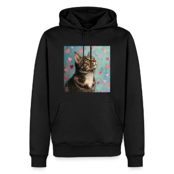 Katze, katzenmotiv, popart, geschenk, geschenkidee - Männer Premium Bio Hoodie - Schwarz - Vorne - Nico (187cm)