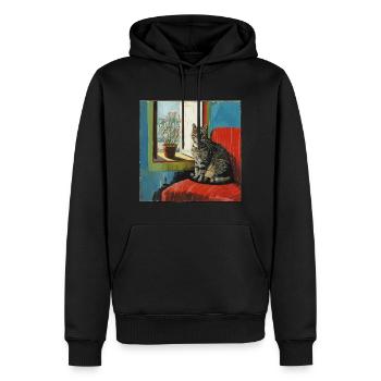 Katze, katzenmotiv, popart, geschenk, geschenkidee - Männer Premium Bio Hoodie - Schwarz - Vorne - Nico (187cm)