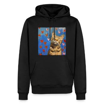 Katze, katzenmotiv, popart, geschenk, geschenkidee - Männer Premium Bio Hoodie - Schwarz - Vorne - Nico (187cm)