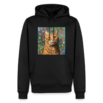 Katze, katzenmotiv, popart, geschenk, geschenkidee - Männer Premium Bio Hoodie - Schwarz - Vorne - Nico (187cm)