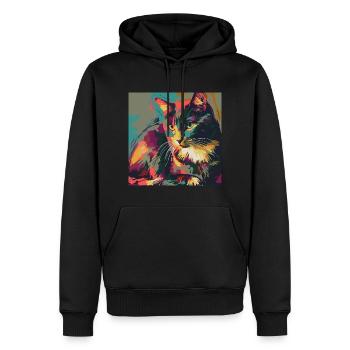 Katze, katzenmotiv, popart, geschenk, geschenkidee - Männer Premium Bio Hoodie - Schwarz - Vorne - Nico (187cm)