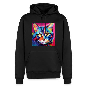 Katze, katzenmotiv, popart, geschenk, geschenkidee - Männer Premium Bio Hoodie - Schwarz - Vorne - Nico (187cm)