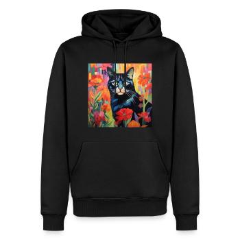 cat, cat motif, flowers, gift, gift idea - Men’s Premium Organic Hoodie - black - Front - Nico (187cm)