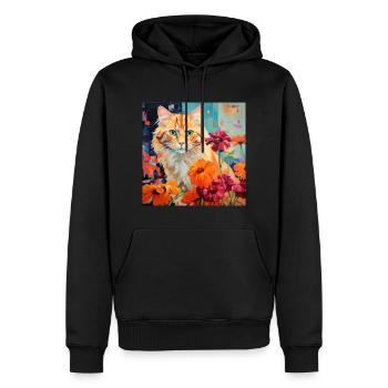 chat, motif de chat, fleurs, cadeau, idée cadeau - Sweat à capuche Premium bio Homme - noir - Devant - Nico (187cm)
