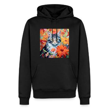 cat, cat motif, flowers, gift, gift idea - Men’s Premium Organic Hoodie - black - Front - Nico (187cm)