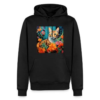 Katze, katzenmotiv, blumen, geschenk, geschenkidee - Männer Premium Bio Hoodie - Schwarz - Vorne - Nico (187cm)