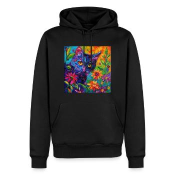 Katze, katzenmotiv, blumen, geschenk, geschenkidee - Männer Premium Bio Hoodie - Schwarz - Vorne - Nico (187cm)