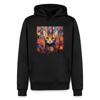 Katze, katzenmotiv, blumen, geschenk, geschenkidee - Männer Premium Bio Hoodie - Schwarz - Vorne - Nico (187cm)