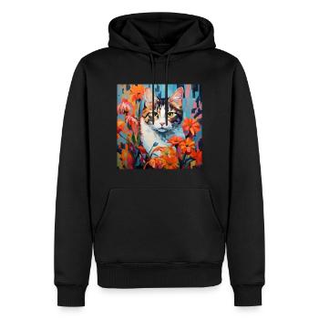 cat, cat motif, flowers, gift, gift idea - Men’s Premium Organic Hoodie - black - Front - Nico (187cm)
