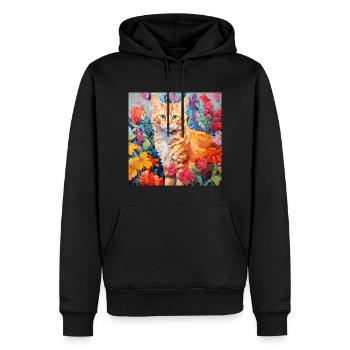 chat, motif de chat, fleurs, cadeau, idée cadeau - Sweat à capuche Premium bio Homme - noir - Devant - Nico (187cm)