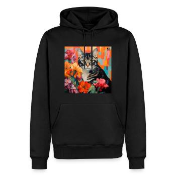 cat, cat motif, flowers, gift, gift idea - Men’s Premium Organic Hoodie - black - Front - Nico (187cm)