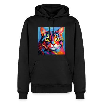 Cat, cat motif, pop art, gift, gift idea - Men’s Premium Organic Hoodie - black - Front - Nico (187cm)