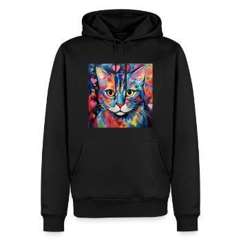 Katze, katzenmotiv, herz, geschenk, geschenkideen - Männer Premium Bio Hoodie - Schwarz - Vorne - Nico (187cm)