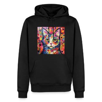 Katze, katzenmotiv, herz, geschenk, geschenkideen - Männer Premium Bio Hoodie - Schwarz - Vorne - Nico (187cm)