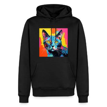 Katze, katzenmotiv, popart, geschenk, geschenkidee - Männer Premium Bio Hoodie - Schwarz - Vorne - Nico (187cm)
