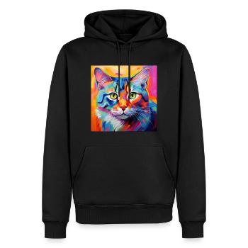 Katze, katzenmotiv, popart, geschenk, geschenkidee - Männer Premium Bio Hoodie - Schwarz - Vorne - Nico (187cm)