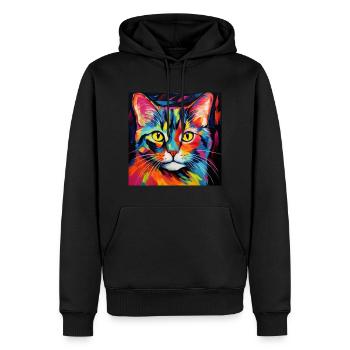 Katze, katzenmotiv, popart, geschenk, geschenkidee - Männer Premium Bio Hoodie - Schwarz - Vorne - Nico (187cm)