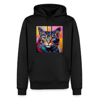 Katze, katzenmotiv, popart, geschenk, geschenkidee - Männer Premium Bio Hoodie - Schwarz - Vorne - Nico (187cm)