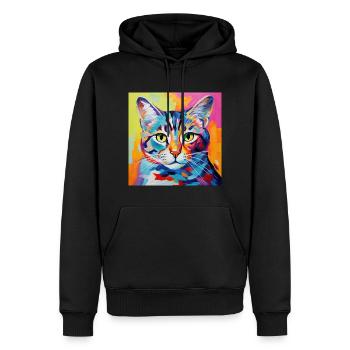 Katze, katzenmotiv, popart, geschenk, geschenkidee - Männer Premium Bio Hoodie - Schwarz - Vorne - Nico (187cm)