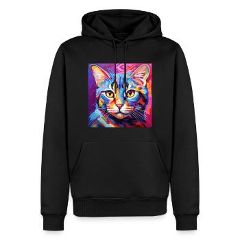 Katze, katzenmotiv, popart, geschenk, geschenkidee - Männer Premium Bio Hoodie - Schwarz - Vorne - Nico (187cm)