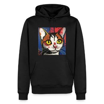 Katze, katzenmotiv, comic, geschenk, geschenkideen - Männer Premium Bio Hoodie - Schwarz - Vorne - Nico (187cm)