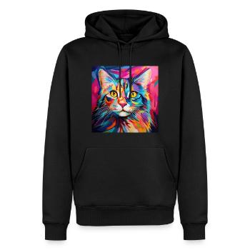Katze, katzenmotiv, popart, geschenk, geschenkidee - Männer Premium Bio Hoodie - Schwarz - Vorne - Nico (187cm)