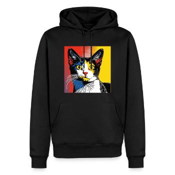 Katze, katzenmotiv, comic, geschenk, geschenkideen - Männer Premium Bio Hoodie - Schwarz - Vorne - Nico (187cm)