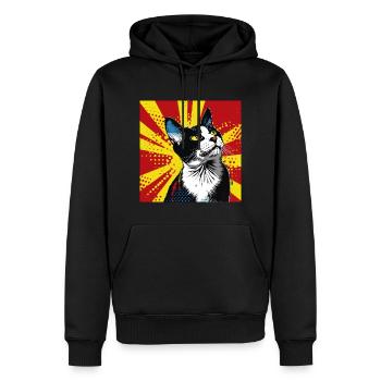 Chat, Motif De Chat - Sweat à capuche Premium bio Homme - noir - Devant - Nico (187cm)