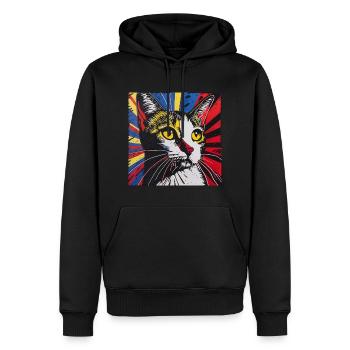 Chat, Motif De Chat - Sweat à capuche Premium bio Homme - noir - Devant - Nico (187cm)
