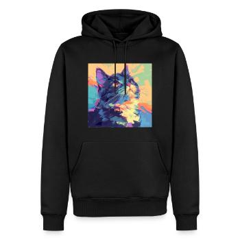 Chat, Motif De Chat - Sweat à capuche Premium bio Homme - noir - Devant - Nico (187cm)
