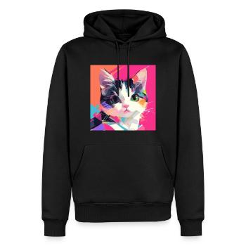 Chat, Motif De Chat - Sweat à capuche Premium bio Homme - noir - Devant - Nico (187cm)