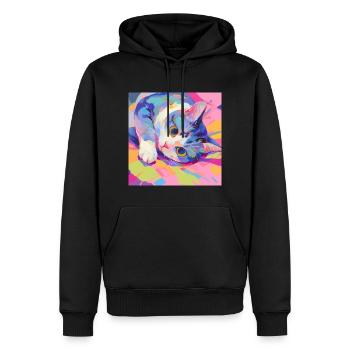 Chat, Motif De Chat - Sweat à capuche Premium bio Homme - noir - Devant - Nico (187cm)