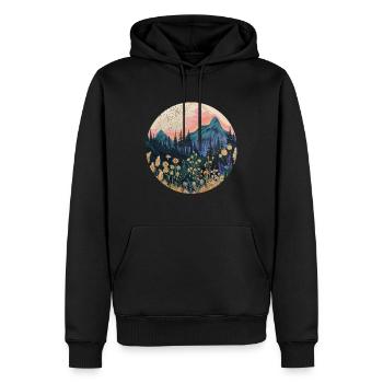 Boho, Blumen, Berge, Landschaft, Natur, Bäume - Männer Premium Bio Hoodie - Schwarz - Vorne - Nico (187cm)