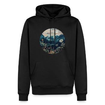 Boho, Blumen, Berge, Landschaft, Natur, Bäume - Männer Premium Bio Hoodie - Schwarz - Vorne - Nico (187cm)